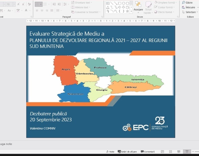 Dezbatere publică pentru Planul de Dezvoltare Regională Sud-Muntenia 2021-2027, în vederea obţinerii avizului de mediu